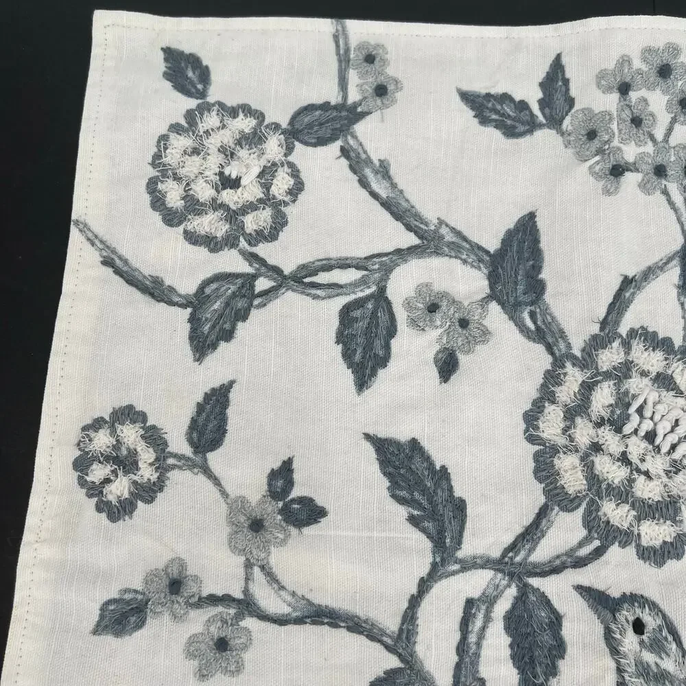Embroidered floral bird  throw pillow case